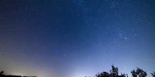 夜晚的星星和银河系在托斯卡纳山脉后面移动