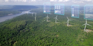 风力发电的清洁能源的鸟瞰图。