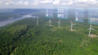 风力发电的清洁能源的鸟瞰图。视频素材模板下载