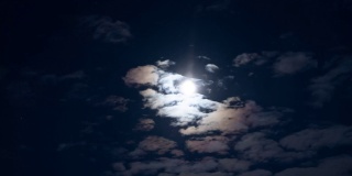 天上的明月和移动的云。间隔拍摄。夜空的景象。
