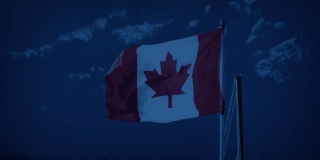 加拿大国旗在夜晚飘扬