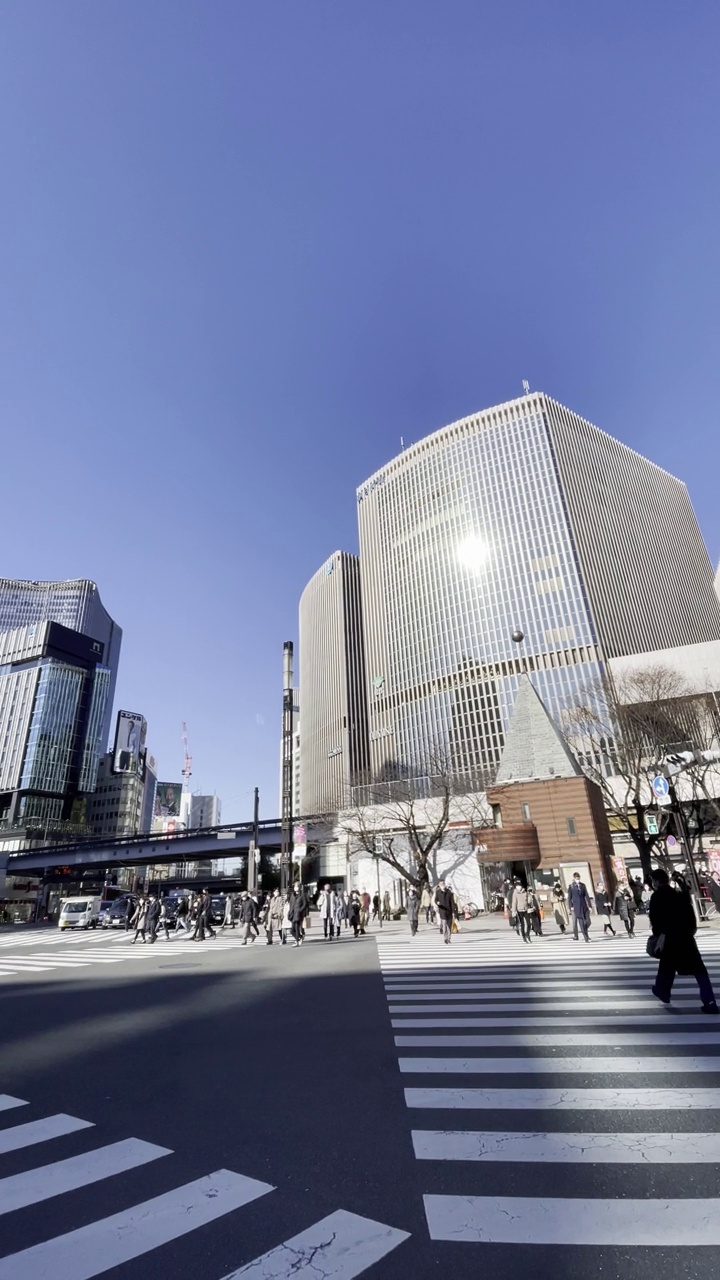 垂直视频东京银座在一个阳光明媚的日子