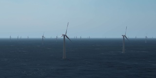 海上的风车或风力涡轮机。绿色能源环保理念，节约地球。