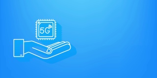 阴影5G eSIM嵌入式SIM卡与手图标符号概念。新型芯片移动蜂窝通信技术。运动图形