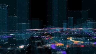 抽象全息三维城市。数字建筑粒子网络视频素材模板下载