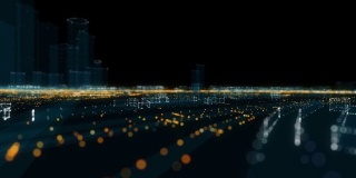 抽象全息三维城市。数字建筑粒子网络