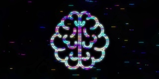 脑故障图标。数字大脑在手。神经网络。智商测试。头脑风暴想主意。运动图形