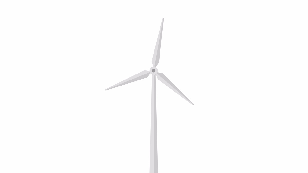 风力涡轮机动画。生态站。风能的概念。平的风格。阿尔法香奈儿。4 k