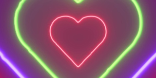 动画美丽多彩的心脏隧道与霓虹灯线。