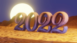 在沙漠表面和月球的背景下，维里佩里的数字为2022。3 d渲染。视频素材模板下载