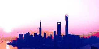 T/L像素艺术都市，上海天际线鸟瞰图