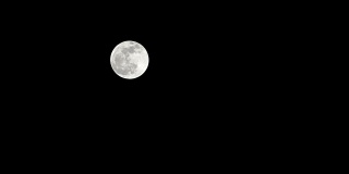 月亮时间推移，库存时间推移:满月上升在黑暗的自然天空，夜晚的时间。满月盘的时间随着月亮照亮了夜晚漆黑的天空。高质量的免费视频素材或时间间隔