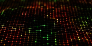 近景的抽象丛彩虹射线从无数点，电脑生成现代背景，红，绿，黄。