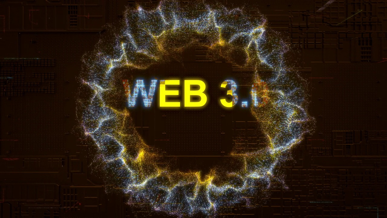 WEB 3.0文字图标数字代码技术背景股票视频人工智能，技术，数字生成的图像，图标，三维