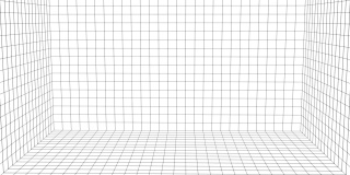 白色线框的房间。空角度框。未来数字网格立方体。虚拟现实中的网络空间。3 d渲染。