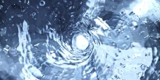 旋转水通过带有气泡的漩涡而旋转拍摄是慢动作1000帧/秒。