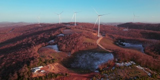 风力涡轮机，风力发电厂，风车4K无人机镜头