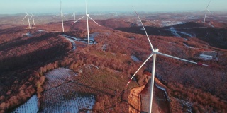 风力涡轮机，风力发电厂，风车4K无人机镜头