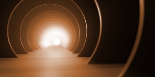 穿越未来隧道。(可循环的)抽象3D动画。照明走廊、室内设计、太空、科学、实验室、技术、科学、建筑、工业的概念