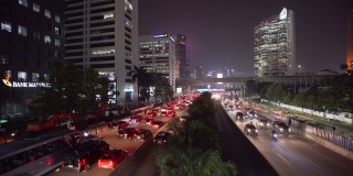 雅加达的城市景观与交通堵塞的道路