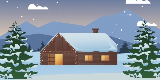 圣诞快乐与房子在雪景动画