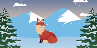圣诞快乐动画与狐狸在雪景