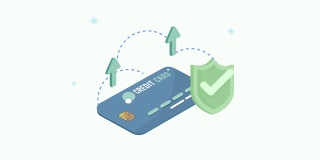 金融经济动画用信用卡和盾牌