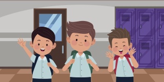 男生同学在学校走廊动画