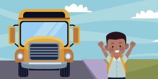 一个非洲式的男孩在街上坐公车