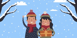 夫妇与礼物冬季场景动画