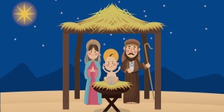 圣诞快乐动画与圣洁的家庭在稳定