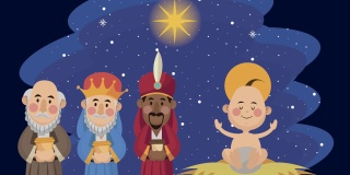 圣诞快乐动画与神奇的国王和耶稣宝宝