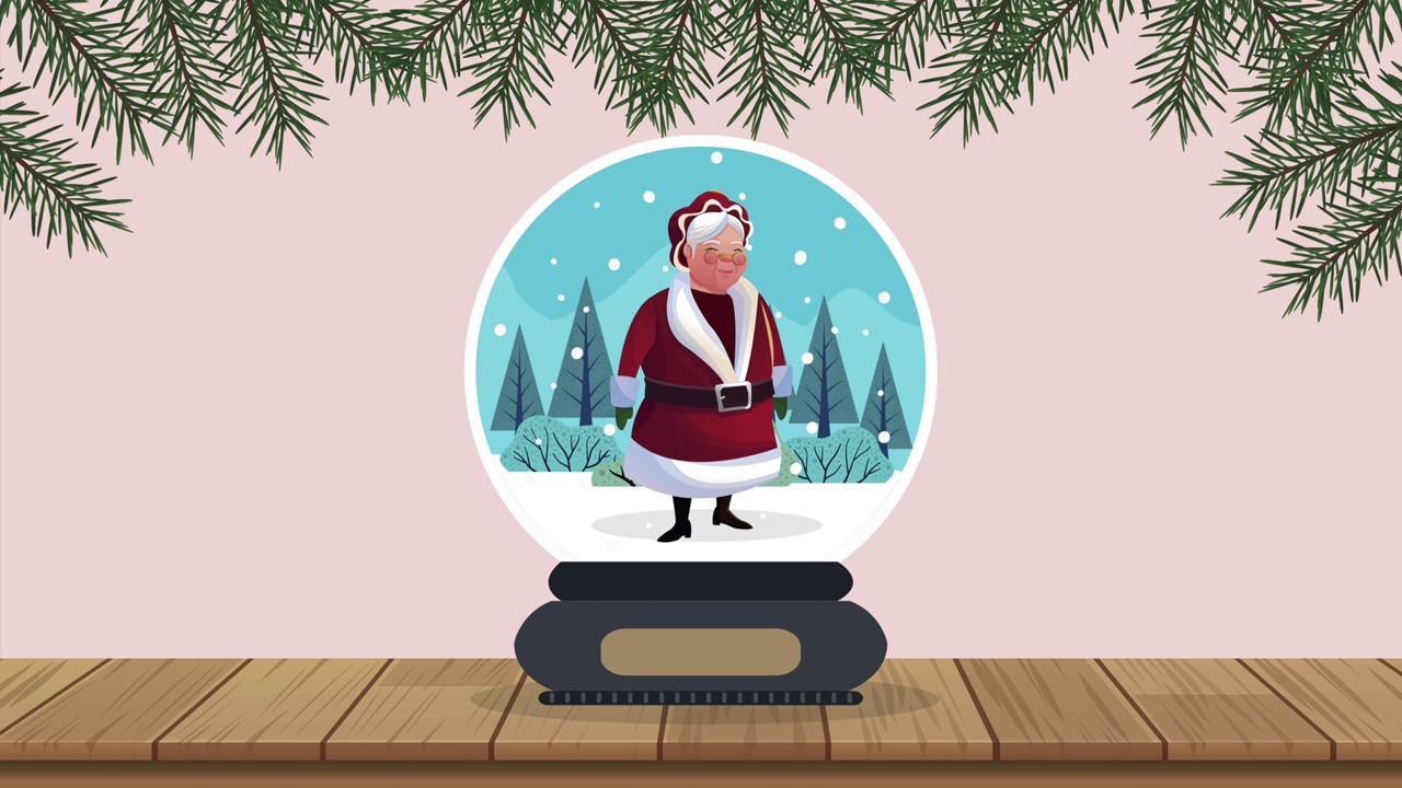圣诞快乐的动画与圣诞老人妻子在sphere