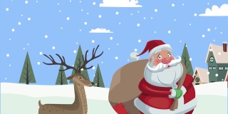 圣诞快乐与圣诞老人和驯鹿动画