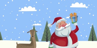 圣诞快乐动画与圣诞老人和鹿