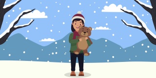 圣诞快乐，女人抱着泰迪熊