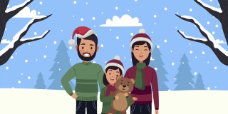 圣诞快乐动画与家人在雪景