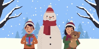 圣诞快乐与雪人夫妇动画
