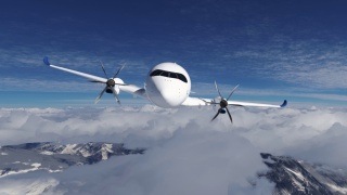 氢气填充H2飞机在天空中飞行-未来H2能源的概念。三维渲染视频素材模板下载
