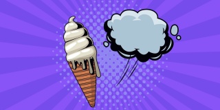 波普艺术风格的动画与冰淇淋和云
