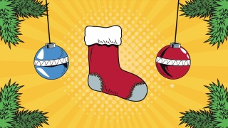 圣诞流行艺术动画与袜子和球视频素材模板下载