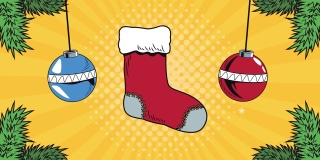 圣诞流行艺术动画与袜子和球