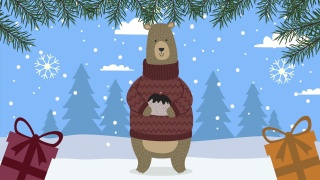 圣诞快乐，小熊和礼物动画视频素材模板下载