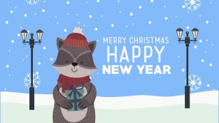 圣诞快乐动画与浣熊和字母视频素材模板下载