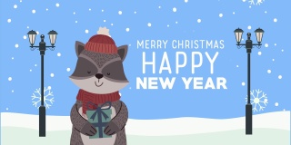 圣诞快乐动画与浣熊和字母