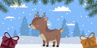 圣诞快乐，鹿和礼物动画