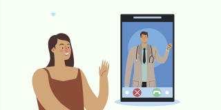 智能手机中的女病人和医生