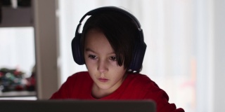 一个十几岁的男孩，放学后在家通过电脑为学校学习