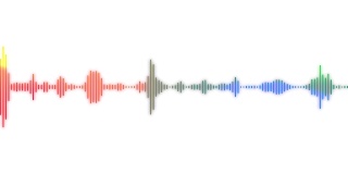 彩色音频频谱声波效果，在白色背景上循环动画。音频、音乐技术概念。