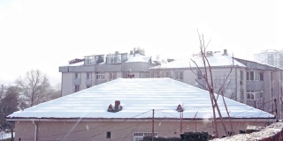 冬日的阳光洒在雪白的屋顶上